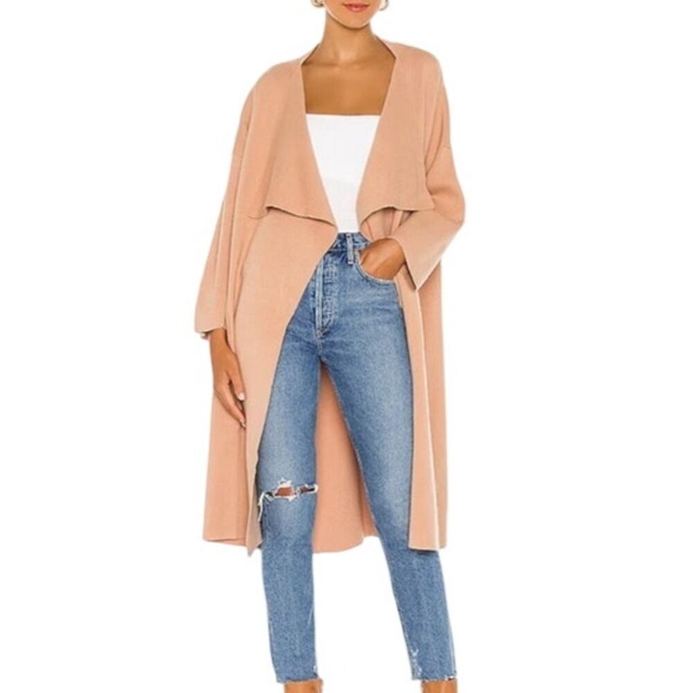 SNDYS (S) Tia Knit Cardigan Camel Waterfall Duster Open Front Longline Pockets
